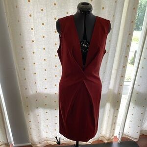 Reiss deep v dark red silky satin dress